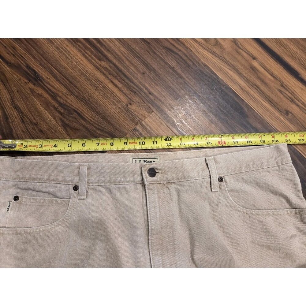 L.L.Bean Tan Flannel Lined Jeans Mens 42x29 Khaki Classic Fit Workwear Outdoor - Picture 12 of 14